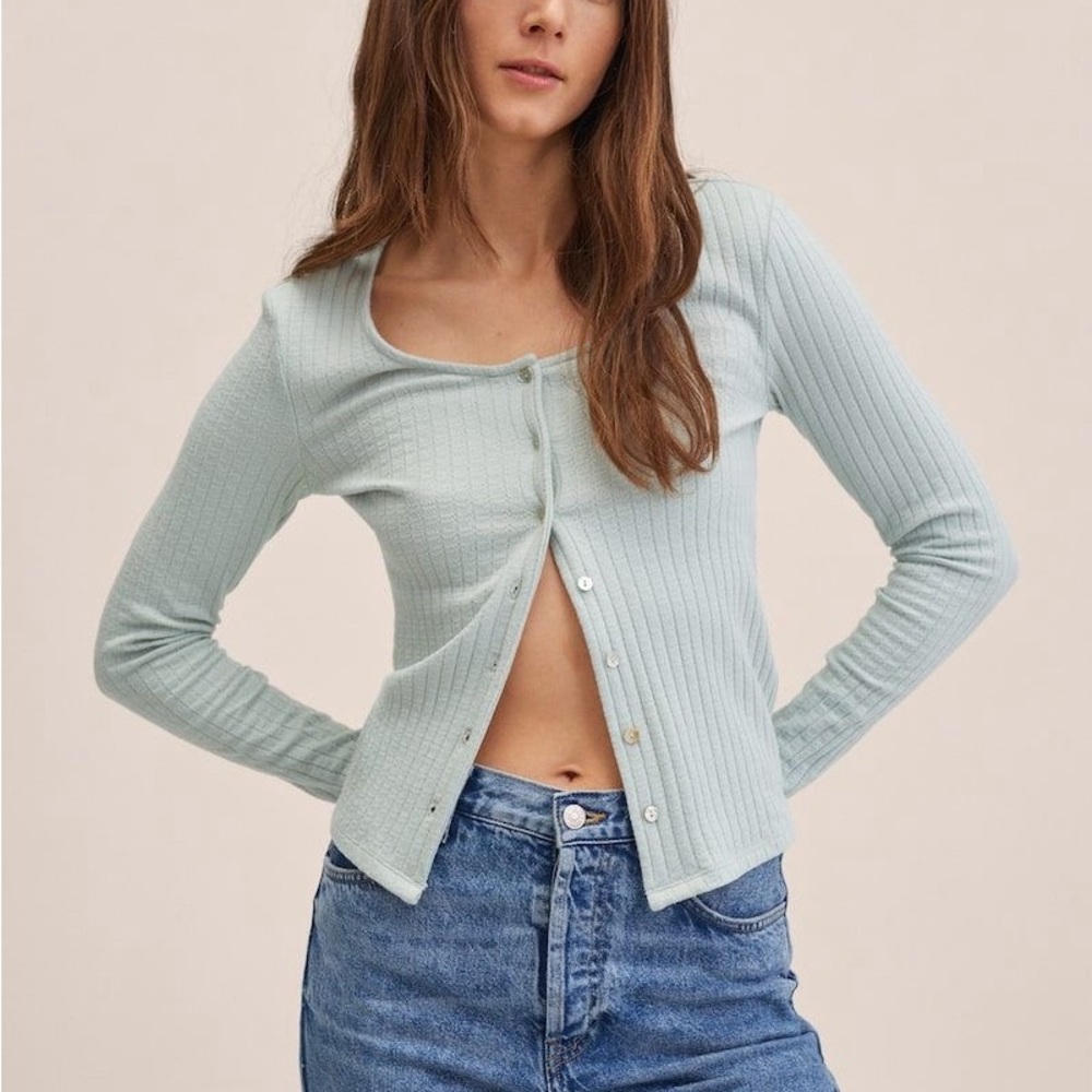 Mango Light Blue Ribbed Cardigan